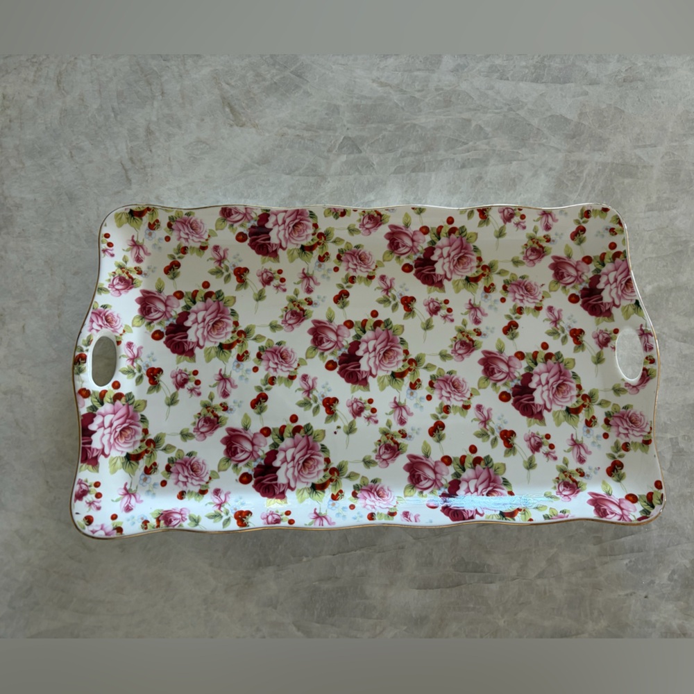 Grace Floral Fine Porcelain Serving Tray, Like New